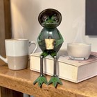 6 75  Repurposed Recycled Vtg Scrap Metal Shelf Sitter Coffee Frog Statue Home