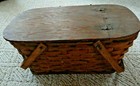 Antique Wooden   Rattan Large Rustic Picnic Basket From The Early 1900 s