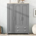 3 Door Armoire Closet Wardrobe W 2 Drawers hanging Rod storage Cabinet Organizer