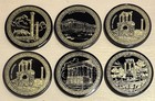 Coaster Set  6  Tile Drink Ceramic Handmade Greece Greek Vintage Mcm Black  Gold