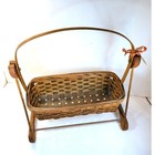 Vintage Swinging Woven Basket On Wooden Stand Baby Doll Cradle 17  Tall