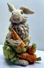 Vintage Chrisdon Seated Bunny Rabbit Farmer With Green Overalls And 3 Carrots