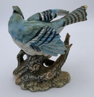 Vintage  Homco Masterpiece Porcelain Blue Jay Bird Figurine On Branch - 1985