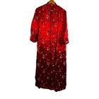 Vintage Womens Kimono Red Floral Jacquard Silk Satin Long Robe Size 44 Chinese