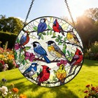 Colorful Birds Suncatcher Stained Glass Garden Window Hanging Bird Lover Gift