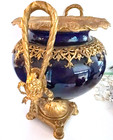 Antique French Cobalt Blue Gilt Ormolu Porcelain 13 5  Tall Sevres Style Center