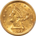 1907  2 50 Liberty Head Gold Quarter Eagle - Pcgs Ms-63