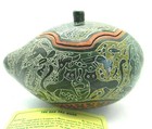Olinala Lacquer Painted Etched Gourd Box Iginio Bautista Animals Sun 