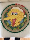 Vintage Christmas Big Bird Latch Hook Rug Wall Hanging Handmade Sesame Street