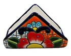 Authentic Talavera Ceramic Napkin Holder Hand Painted Mexican Pottery 4  Vintage