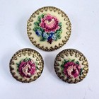 Vintage Dainty Needle Point Flower Round Brooch   Clip On Earrings Set