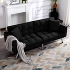 Convertible Velvet Futon Sofa Bed W  Armrests 2 Pillows Adjustable Backrest New
