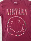 Nirvana Smiley Face Floral Graphic Maroon burgundy T-shirt Size M
