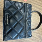 Steve Madden Black Faux Leather Adjustable Chain Handle Quilted Logo Purse