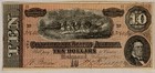 Confederate  10 Note 1864 Richmond Issue     Civil War Currency     Blue Back