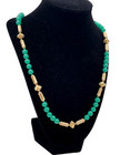 Antique Old Vintage Green Jade Peking Glass Beads Gold-filled Necklace Fish-hook