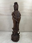 Vtg Wooden Chinese Kwan-yin Statue Figurine Quan Yin 16    Buddha Wood Carving