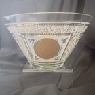 Vtg 6x10 Hazel Atlas Glass Mid Century Gold Gilded Aztec Mayan Ice Bucket Bowl