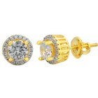 Real Solid 925 Silver Iced Hip Hop Earrings Studs Small 14k Gold Plated Out Cz