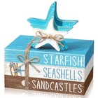 4 Pcs Summer Beach Tiered Tray Decor Wooden Book Stack Signs  Starfish