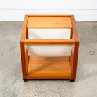 Mid Century Danish Modern End Table Magazine Rack Rolling Teak Nordisk Denmark
