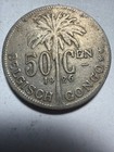 1926 Belgian Congo 50 Centimes Coin 