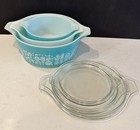 Vtg Pyrex 470 Casserole Set 471 472 473 Lids Amish Butterprint Turquoise Blue