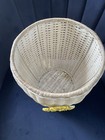  Vtg  Real White Wicker Wastebasket With Smal Wood Flower Trim 10   