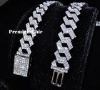 Miami Cuban Prong Designer Link Chain Necklace   Bracelet Plated Cz Jewelry Set