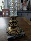 Vintage Brass  Crystal  Marble  Candlestick Holder 15  Tall Prisms Beautful