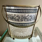 Vintage    patrician    Ice Bucket Jeannette Glass Blue   White Greek Design Mcm Bar