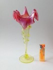 Antique Uranium Glass Cranberry Glass Vase Flower Motif Vaseline Cranberry Used