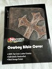 Nocona Cowboy Bible Cover Leather Exterior Handcrafted Cross Zip Closure-brown