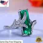 Gorgeous 925 Silver Wedding Ring Women Oval Cut Zircon Ring Sz 6-10