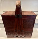 Antique Handmade Ornate Woven Bamboo Chinese 2 Tier Wedding Basket Box Lacquered