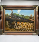 Vtg Original Oil Painting Tweetsie Railroad Steam Engine 190  connors  Framed