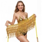 Womens Belly Dance Hip Scarf With Sparkly Fringe Rave Party One Size  Golden 