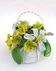 Vintage French Seed Bead Floral Arrangement Spring Yellow Daisy Basket
