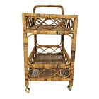 Mid-century Rattan Drink Cart Tea Trolley Bar Boho Chic Chinoiserie Vintage 
