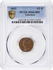 British Gibraltar  1842 Victoria Half Quart  Pcgs Ms 63  387 000 Mintage 