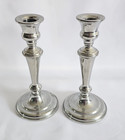 Vintage Empire Pewter Candlesticks Pair 8    Weighted Base Classic Silver Tone