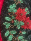 Vtg Tree Skirt Christmas Sequin Embellished Holly Poinsettia Red   Green Velvet