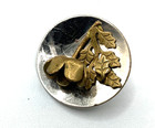 Vintage Antique Picture Button Brass Applied Raised Flower On Silver Metal Back
