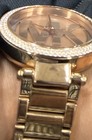 Michael Kors Gold Tone Wristwatch Crystal Bezel Logo Dial Bracelet Band Women