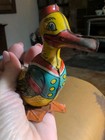 Vintage J  Chein Mechanical Tin Litho Walking Duck Windup Toy