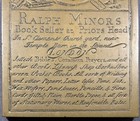18th C  Trade Card Copper Brass Engraving Plate Ralph Minors Bookseller London