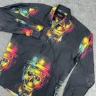 Fibonacci Maceoo Italian Dress Shirt Mens 2 s Black Skull Hat Print Colorful Aop