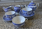 Vintage 14 Pc  Blue Willow Transorware Japan Dishes Children s mini Tea Set