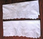 Pair Vtg Pillowcases Std Handmade Lace Lt-blue Madeira Embroidery Floral