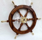 Vintage Antique 18  Wooden Helm Ship Wheel Boat Steering Solid Brass Handle Gift